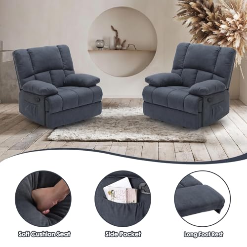 Image of Oversized Rocker Recliner Chair, Wide Rocker Chair with Adjustable Backrest Footrest, Lazy Boy Oversized Recliner for Adults, Reclining Sofa for Living Room, Reading, Bedroom, Blue Black
