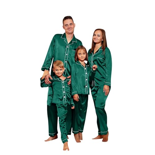 Family Christmas Pajamas Matching Sets Silk Satin Couples Sleepwear Long Sleeve Button Down 2 Piece Comfy Loungewear