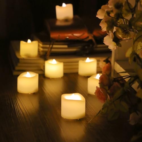 Image of CANDLE CHOICE Battery Operated Flameless Tea Lights Votives Realistic Flickering Fake Electric LED Tealight Candles Set for Halloween Christmas Party Wedding Decorations Batteries Included 6 Pack