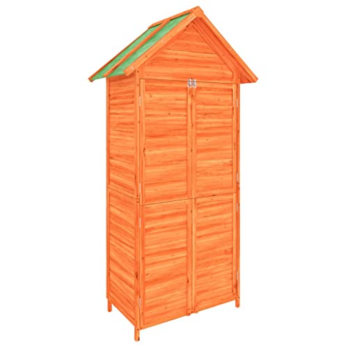 vidaXL Solid Wood Pine Garden Tool Shed-Brown Storage Cabinet - Organiser for Long-Handled Tools/Equipment, Rainproof Roof