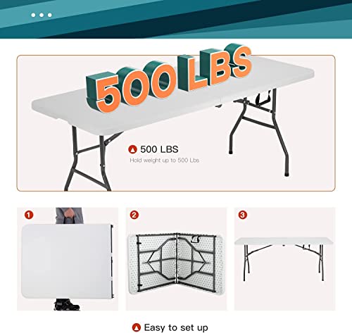 Fdw Folding Tables, Plastic 6Ft Folding Table,Half Portable Foldable Table For Parties, Backyard Events,White #TOP5