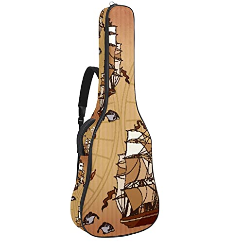 Sac à dos pour guitare imprimé carte ancienne avec sangle ajustable