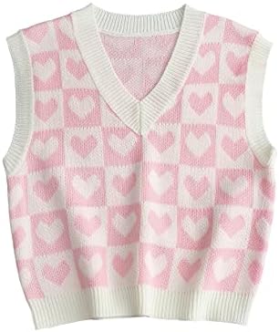Floerns Women's Sleeveless Round Neck Cute Strawberry Sweater Vest Crop Shirt Top Pink White S