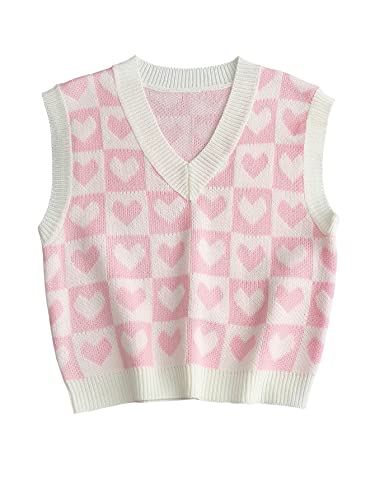 Floerns Women's Sleeveless Round Neck Cute Strawberry Sweater Vest Crop Shirt Top Pink White S #TOP5