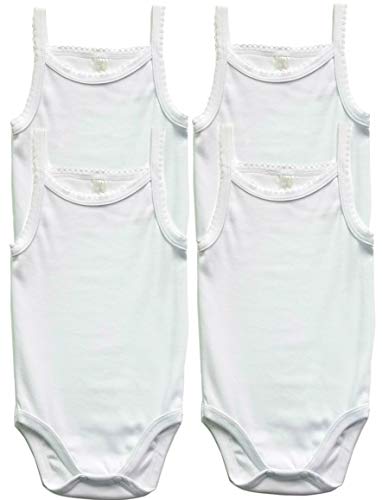 B-One Kids Baby Girls 100% Cotton Super Soft Camisole Onesies 4-Pack (18-24 Months (Size 2), White)