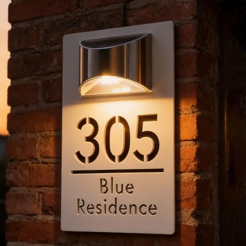 Placa solar LED casa con número personalizado acrílico iluminado 4