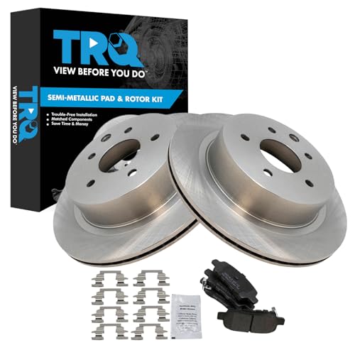 Image of TRQ Rear Semi Metallic Brake Pad and Rotor Set | For 11-16 Nissan Leaf 17-24 Nissan Leaf with Manual Parking Brake 19 Rogue S SV SV Hybrid SL Hybrid Manual Parking