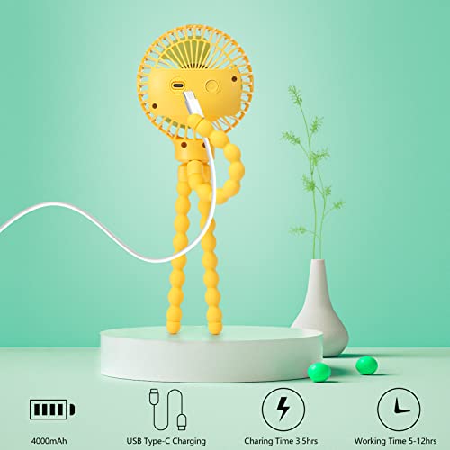 Snawowo Mini Handheld Personal Portable Fan, Baby Stroller Fan, Car Seat Fan, Usb Or Battery Powered, With Flexible Tripod Clip On Student Bed Desk Bike Crib Treadmill Camping Traveling（Yellow） #TOP3
