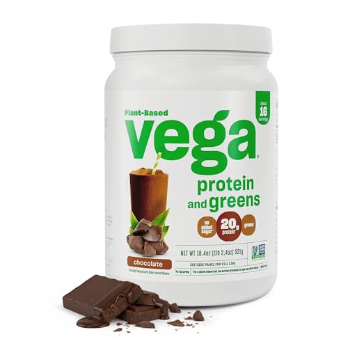 Vega Premium Protein + Supergreens, Chocolate – 20g Vegan Protein, Dairy & Gluten Free, 19.2 oz (16 Servings)