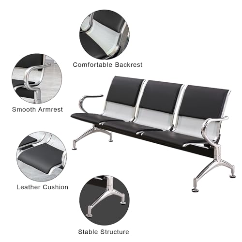 Silla de recepción para aeropuertos y hospitales con tres plazas de cuero limpio 6