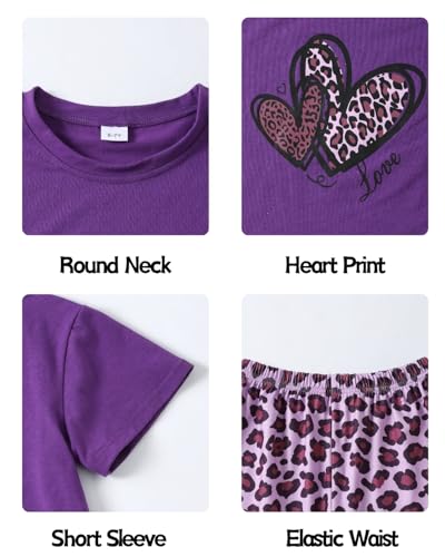 Image of 9-16Y Tween Girl Clothes 2 Piece Short Sleeve Heart Print Top and Shorts Teen Girl Summer Outfits Short Set