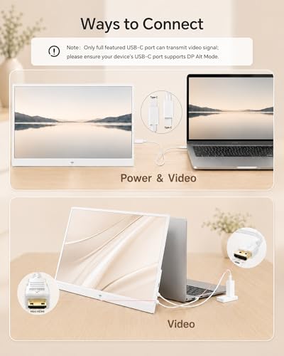 Image of KTC Portable Monitor 15.6 Inch, FHD 1080P Travel Laptop Monitor Extender with USB-C HDMI, Ultra-Slim IPS HDR Display with Speakers, Second Screen for Laptop Computer Phone Xbox Mac Switch, White H15F8