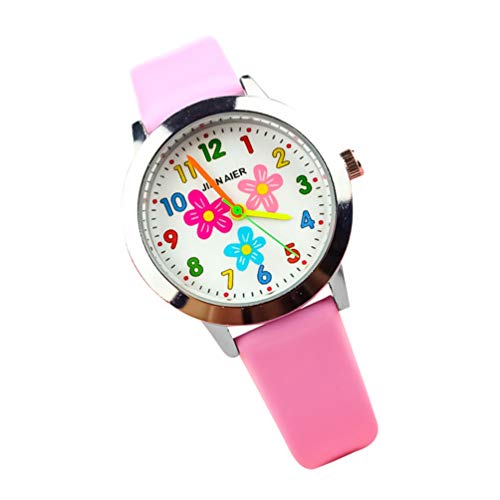 Nicerio Relógio infantil de quartzo com estampa floral, relógio de pulso infantil, relógio de couro