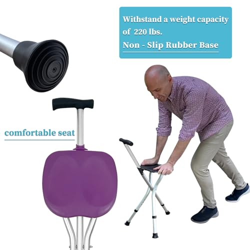 Image of Portable Adjustable Folding Walking Cane with Seat Allows Durability While Walking and Convenience for Sitting, Alloy Crutch Chair, Anti-Slip Lightweight Walking Stick for Seniors
