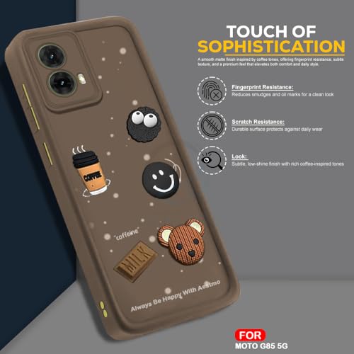 Image of AESTMO Back Case Cover for Motorola Moto G85 5G Back Cover | Cute Fun Cartoon 3D Ball | Coffee Silicone Case | Full Body Protection | Camera Protection Back Cover for Motorola Moto G85 (Brown) | Back Cover