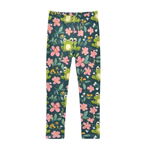 Funny Frogs Girls' Leggings Toddler Doodles Floral Kids Yoga Pants Dance Active Tights 4T