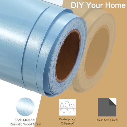 Image of uxcell Wood Grain Tape, 2 inch x33 Ft Self Adhesive Wood Grain Repair Patch for Baseboards, Doors, Floor Repair, Furniture Home Decor Sky Blue