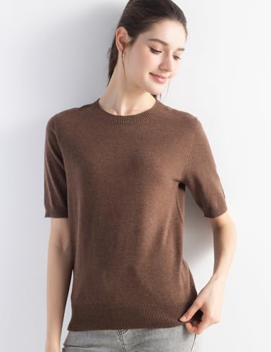 Women's Merino Wool Blend Sweater Fall Winter Crew Neck Short Sleeve First-Line Ready to Wear Seamless Knit Pullover4