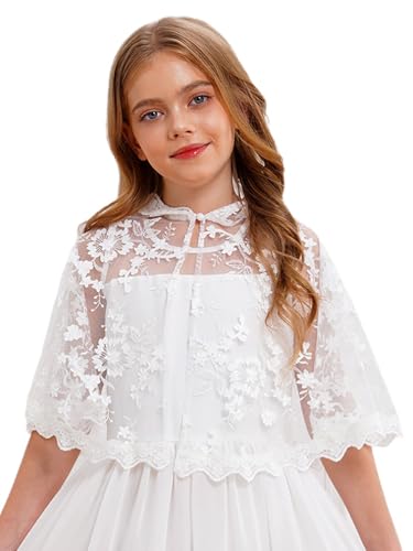 Kids Girl's Princess Cape Cloaks Lace Floral Hooded Shawl Cloak Dress Cover Cardigan Top4
