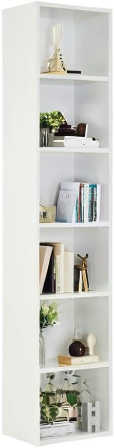 MXV Narrow Bookshelf, 6-Tier Open Bookcase, Coner Shelf, Storage Shelves, Display Storage Shelves, Floor Standing Unit, Home Decor, Furniture for Home Office, Living Room, Bedroom, White