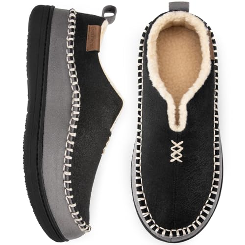 EverFoams Men's Moccasin Slippers Memory Foam Indoor/Outdoor Warm Suede House Shoes with Fuzzy Sherpa Lining