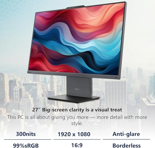 Image of Lenovo Ideacentre 27 inch IPS FHD All-in-One Touchscreen Desktop Computer | 13th Gen Intel Core i7 (10-Core, Up to 4.90GHz) | 32GB DDR5 RAM, 1TB SSD | Wi-Fi 6 | Win 11 | Wireless Charging
