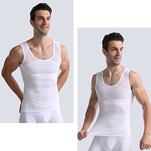 Isup Mens Slimming Body Shaper Shirt Chest Compression Tank Top Tummy Control Undershirt Shaperwear White #TOP6