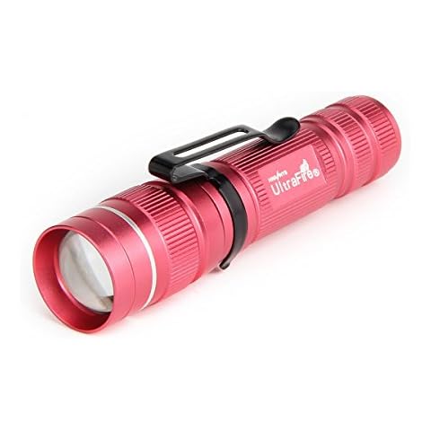 ULTRAFIRE Mini Pocket LED Torch Zoomable 3 Modes 300 Lumen Bright Small Flashlight, Adjustable Focus Waterproof Tactical Torch for Kids Children Camping Outdoor, J3 (Pink) Cover