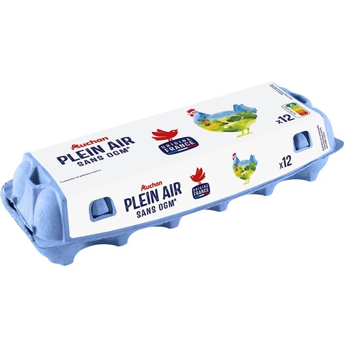 AUCHAN Oeufs de poules élevées en plein air 12 oeufs