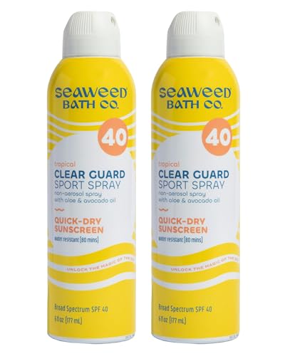 Seaweed Bath Co. Clear Guard SPF 40 Sport Broad Spectrum Sunscreen - Quick Dry, Air-Powered Spray - Natural Tropical Scent - With Sustainably Harvested Seaweed, Aloe, Avocado Oil - 6 oz (Pack of 2)