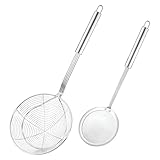 Set of 5.5 Inch Stainless Steel Asian Spider Strainer and 4 Inch Fine Mesh Skimmer Wire Scoop Food Fryer Spoon to Drain Pasta Deep Fry Skimmer Oil