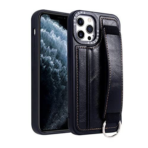 Housse cuir iPhone 13 avec support de visionnage et sangle