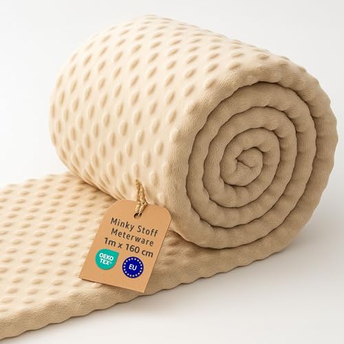 Stoff Meterware Minky Stoffe zum Nähen 1 M - Plüschstoff Nähstoff Polyester Plüsch Fabric Kinderstoffe Dekostoff Nähstoffe perfekt für Textilien Sewing Material mit Oeko Tex Hellbeige