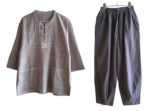 Altair Men Women Slub 100% Cotton Shirt or Pants, Buddhist Zen Meditating Temple Clothing (White Shirt, L)