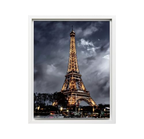 InkFlow Posters Eiffel Tower Sunset Canvas Poster - Dreamy French Travel Print Design - Iconic Architecture for Living Room Wall Art Decor - 16x20 White Floated Frame Canvas Print