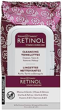 Retinol Anti-Aging Cleansing Towelettes – All-in-One Cleanser, Toner & Makeup Remover in a Convenient Pre-Moistened Wipe – On-The-Go Exfoliating, Toning & Hydrating Leaves Skin Clean, Fresh & Refined