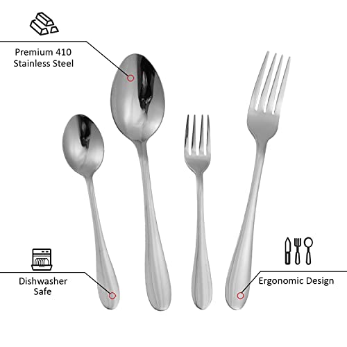 Image of HOKIPO Silverware Cutlery Set of 24 Pcs Stainless Steel Flatware Set, Mirror Finish with Gift Box (AR-4746-SLV)