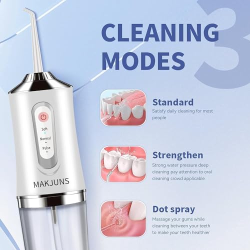 Water-Flosser-Cordless-Teeth-Cleaner MAKJUNS Water Dental Flosser with 3 Modes 4 Jets Rechargeable IPX7 Waterproof Dental Oral Irrigator for Travel Home Braces(Luxury White) - Thumbnail 4