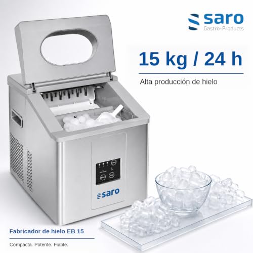 Miniatura 6 de Saro Eb 15 Pro Cubitera De Acero Inoxidable, 15 Kg 24 H, 3 Tamaños De Hielo A Elegir, Tanque De Agua De 2 L, Depósito De 1,4 Kg