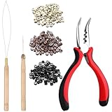 Haarverlängerung Werkzeug Set 600 Stück Microrings Haarverlängerung Ringe 1 Microring Hair Zangen 1 Microring Nadel Einfädler 1 Ziehen Haken für Tinsel- und Feder Einnäh Extensions Set