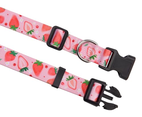 Mihqy Hundehalsband, Verstellbares, Weich & Komfort Hunde Halsband, Böhmisches, Blumen, geometrisches, Stammes Design, für Kleine, Mittlere und Große Hunde(Erdbeere,S)