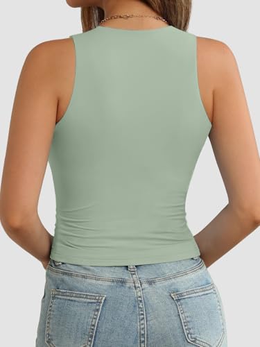 Image of ATHMILE Womens Double Lined Crop Tank Tops Casual Basic Shirts Sleeveless Workout Tops Cute Summer Clothes Teen Girls