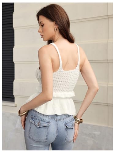 Image of SweatyRocks Women's Casual Sleeveless Peplum Tops Ruffle Hem Cropped Knit Sweater Vests Solid White
