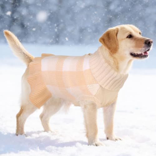 Image of Dog Sweater Dress Plaid Knitwear for Small Dogs Girl Christmas Clothes