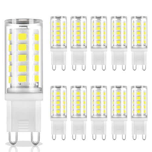 CHEERBEE G9 LED Bulbs Cool White 6000K, 3W G9 LED Light Bulb, 28W 33W 40W Halogen Equivalent, AC 220-240V, 350LM, CRI>85, Capsule Bulb for Crystal Chandelier, No Flicker, Non-dimmable, 10 Pack.