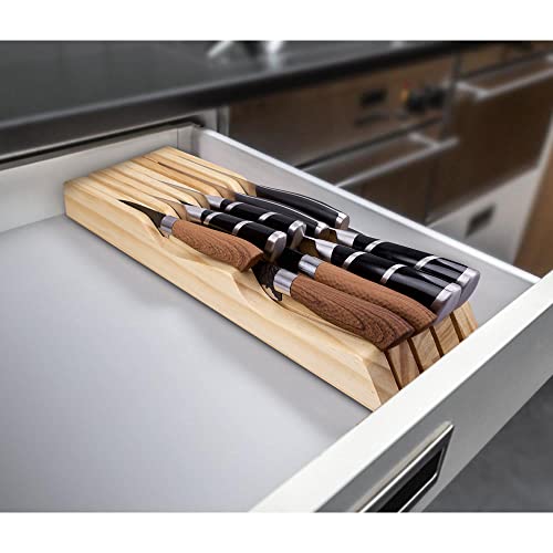 Redcall Kitchen Knife Holder For Drawer Solid Wood Universal Knife Block Without Knives,Bamboo Home & Chef Knife In-Drawer Organizer Insert,Premium Under Cabinet Knife Storage (9 Knife Holder) #TOP5