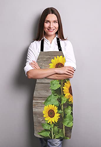 Lefolen Sunflowers On Wooden Board Apron For Women And Men, Adjustable Kitchen Chef Apron For Cooking Baking - Cute Birthday, Anniversary, Mother's Day Apron Gifts For Mom Wife Girlfriend Aunt Grandma #TOP2