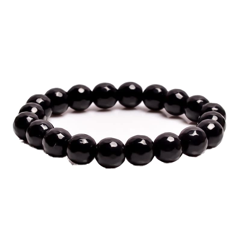 Bracelet onyx noir 8mm facetté LKBEADS élastique 18cm pour hommes et femmes