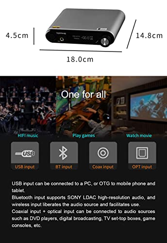 Image of Topping DX5 MQA DAC Headphone Amp Full Balanced Audio Decoder ES9068AS*2 Chip NFCA USB /Optical /Coaxial Full MQA Decoding DA Converter Bluetooth LDAC XLR /RCA Output Headphone Amplifier (Gray)