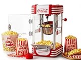 Salco Coca-Cola Machine à pop-corn – Machine à pop-corn au design rétro rouge (années 50), style cinéma, bouilloire en acier inoxydable avec revêtement antiadhésif, système de mélangeur intégré,